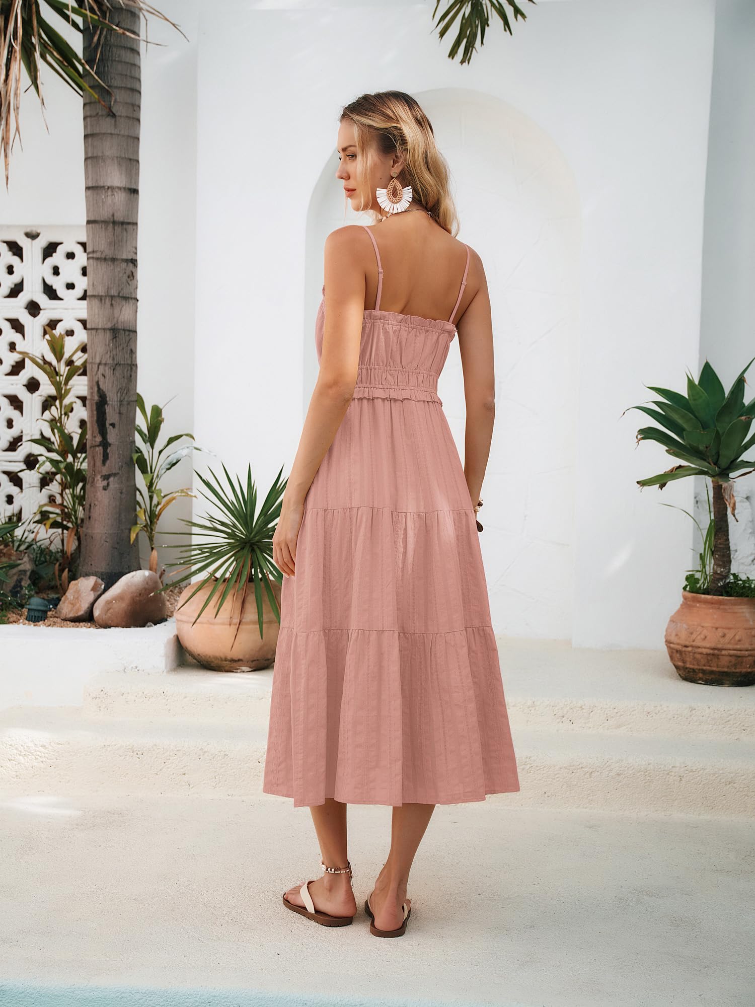 Kate Kasin Vestido de verano para mujer, sin mangas, línea A, informal, maxi, de algodón, vestido de boda, vestido de playa con bolsillo