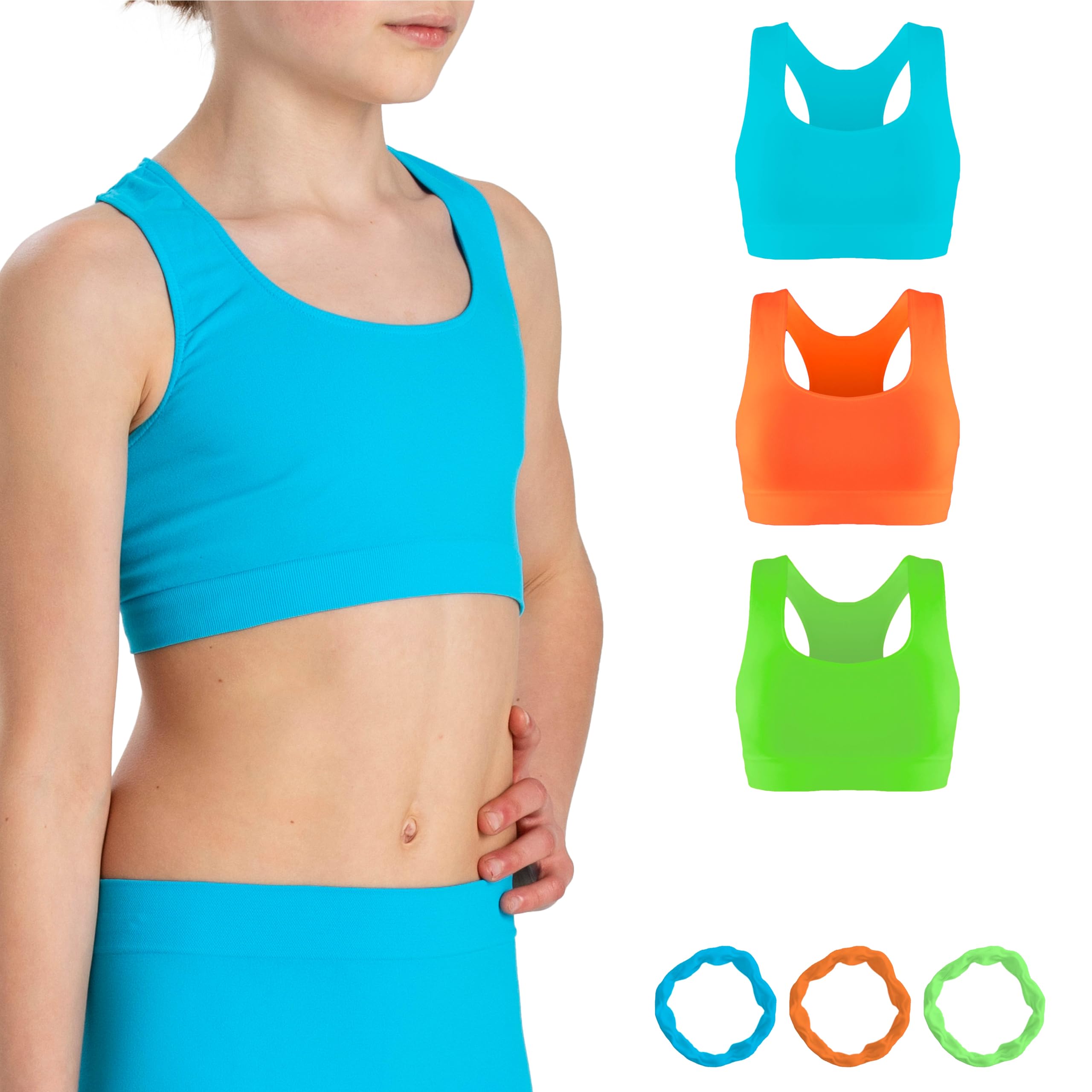 Risalti 3PZ Olympic Microfibre Crop Tops for Girls - Seamless Bra, Girls Sports Bra, Seamless Girls Crop Tops, Crop Tops Kids, Colourful Bracelets Included - Made in Italy