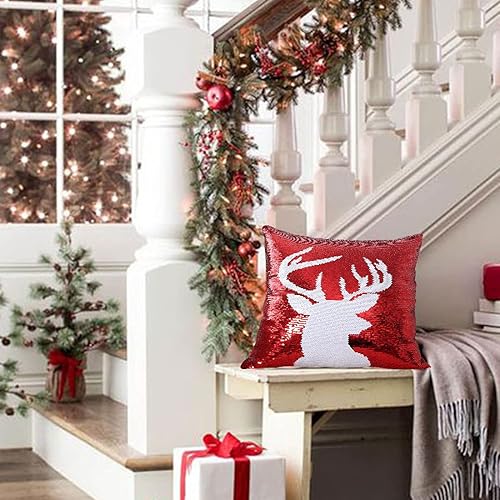 Miniatura 9 de EL Station Juego de 4 fundas de almohada de lentejuelas navideñas de 18 x 18 pulgadas, color rojo, reversible, con lentejuelas, diseño de sirena