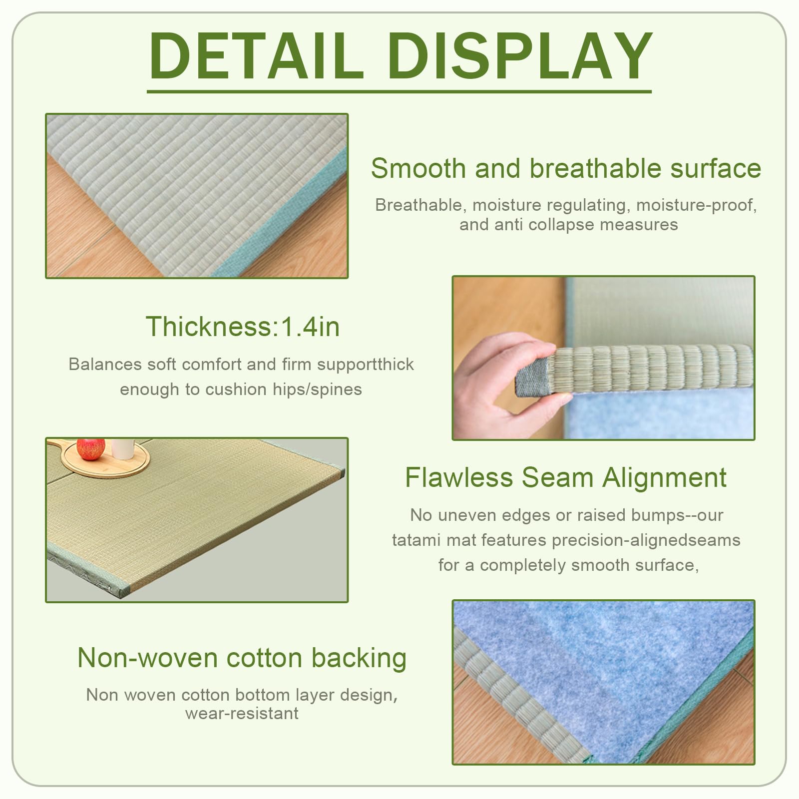 Generisch Japanische Tatami-bodenmatte,Natürliche Faltbare Matratze mit Rutschfester Unterseite,Matratzen Leicht Zu Reinigen Und Platzsparend,Matten für Schlaf,Meditation,Yoga,Zen (90x200x3.5cm)