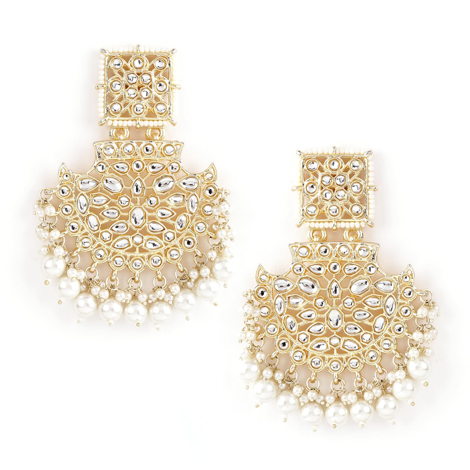 rubans Off-White Gold-Plated Kundan-Studded Long Chandbalis with Pearl-Beaded For Women-picture-53