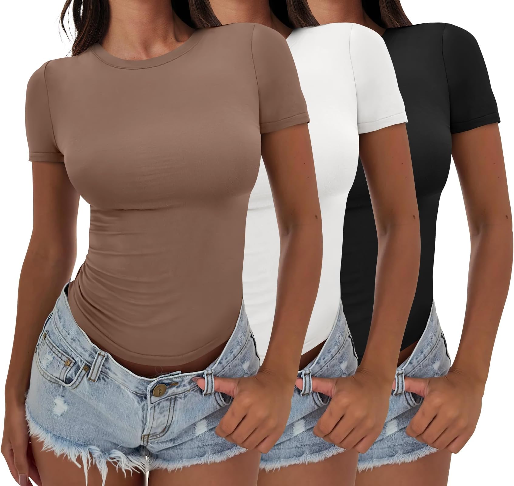 Women’s 3 Pack Short Sleeve Shirts 2026 Crop Tops Tight Fitted Basic Tees Workout T Shirts Y2k Clothes Summer Outfit