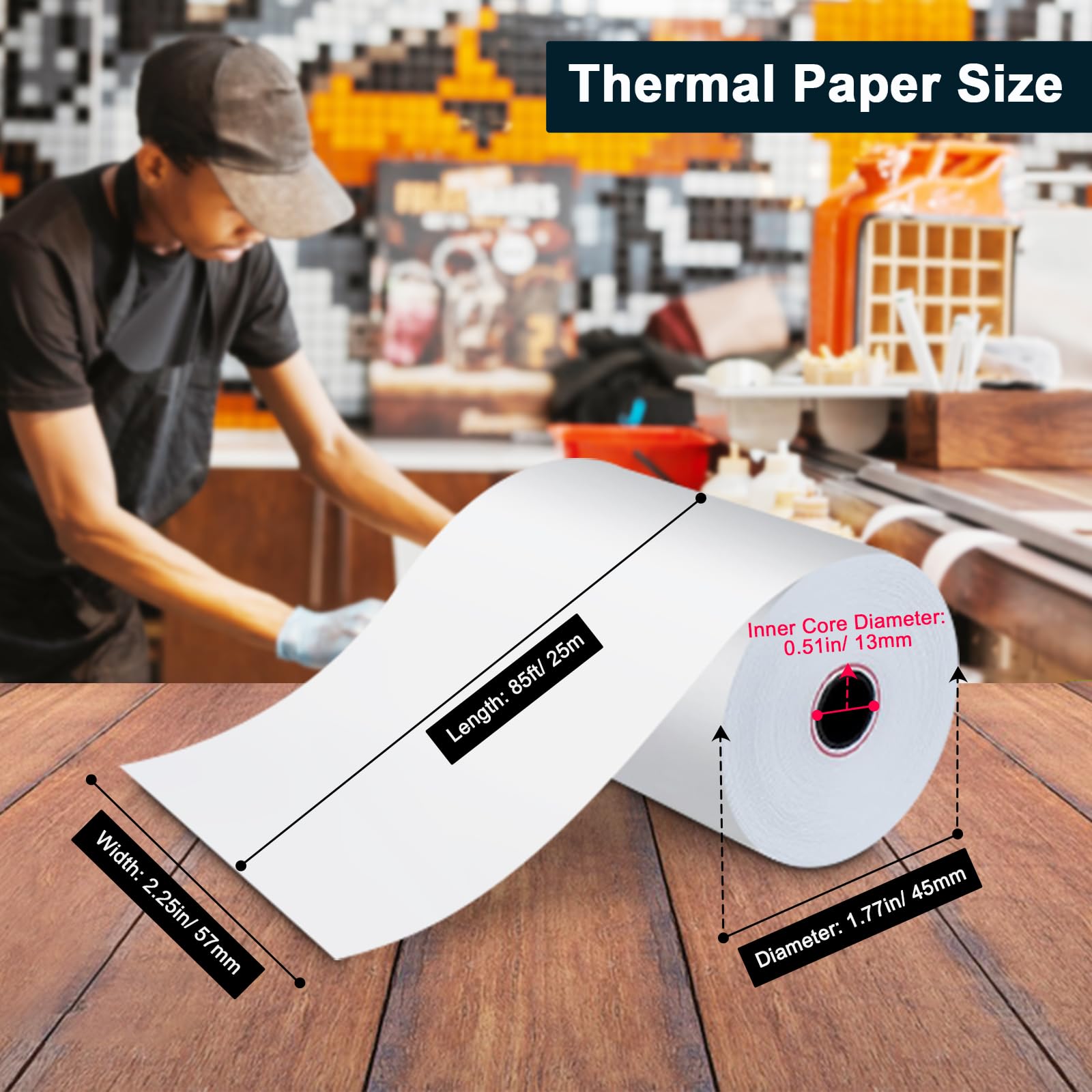(150 rollos) papel térmico para recibos de 2 1/4 x 85 pulgadas, rollos de papel para máquina de tarjetas de crédito sin BPA para sistemas POS, compatible con Square Terminal, Clover Flex y más