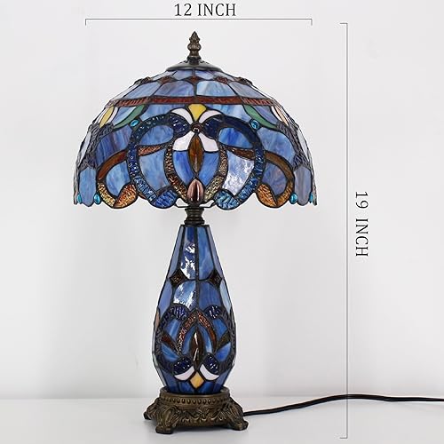 Miniatura 2 de Tiffany Lamp Stained Glass Table Lamp 12X19 Inches Mother Daughter Vase Desk Accent Night Light for Bedroom Bedside Reading Home Antique Style (Blue