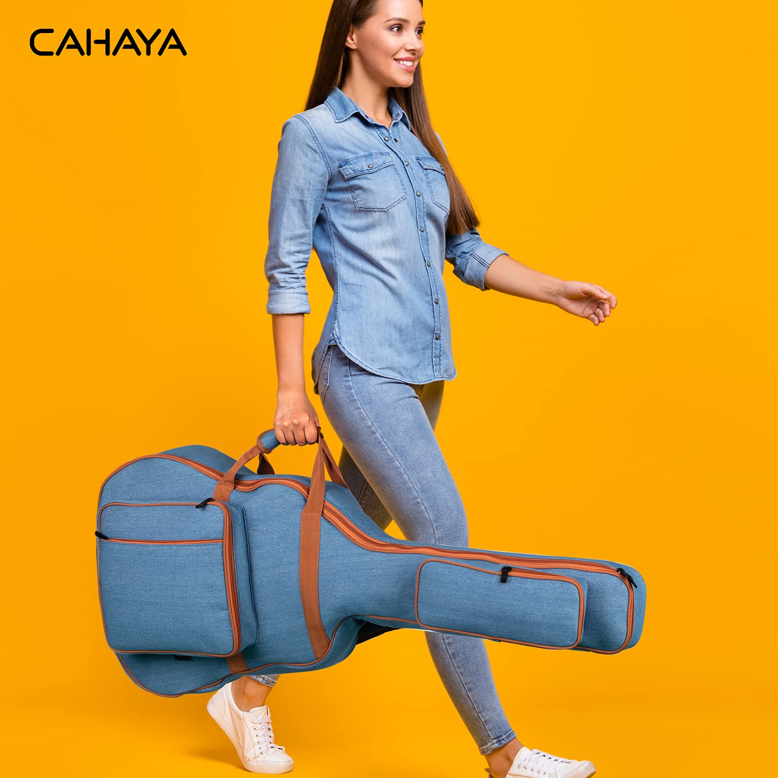 CAHAYA Funda de Guitarra Acústica de Mezclilla Transpirable Bolsa Guitarra Acolchada 8mm para Guitarra Acústica Clásica de 39 40 41 Pulgadas Modelo CY0254