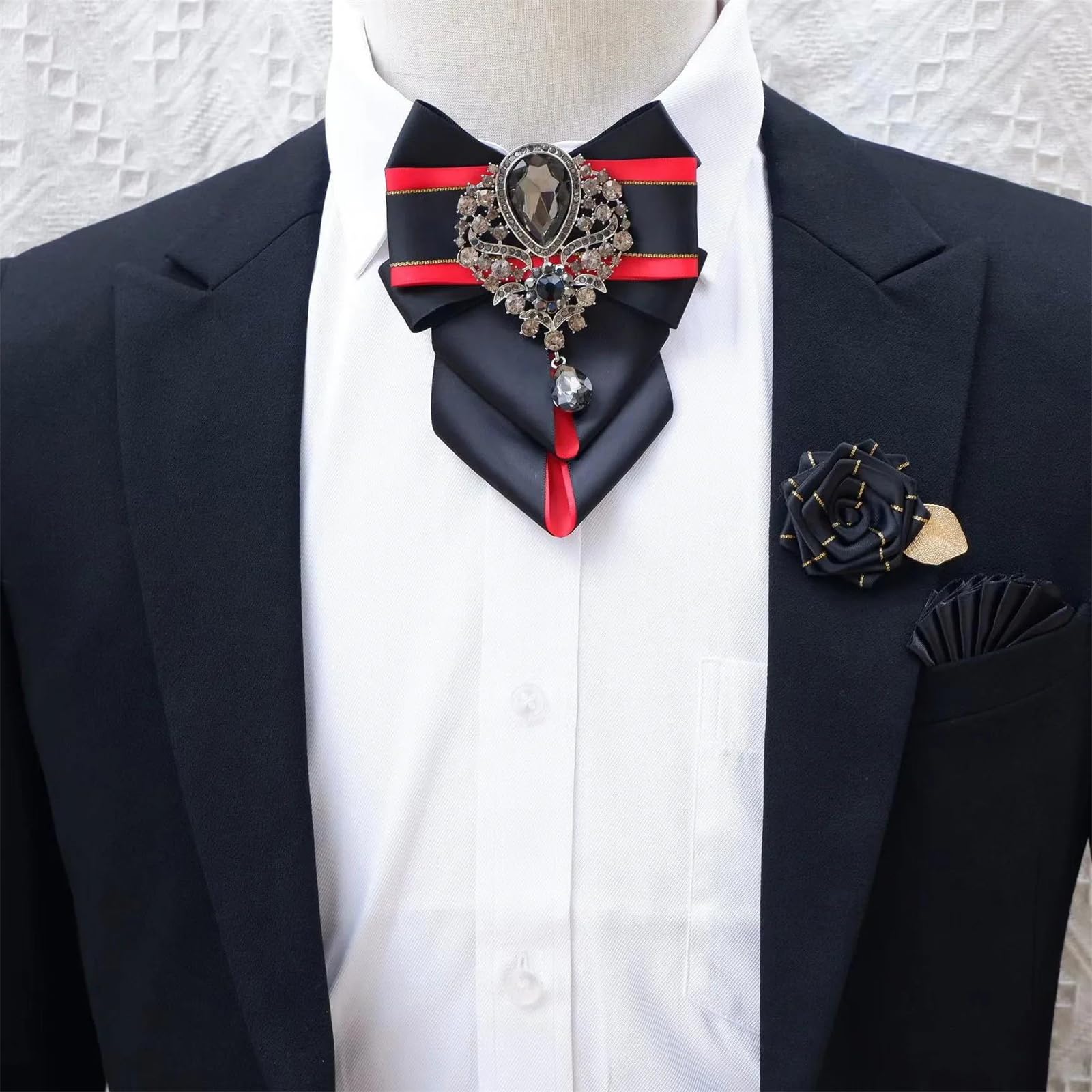 CMBSSTFC Damen Herren Britische Luxus Fliege Brosche Set Strass Kragen Blumen Pin für Hochzeit Corsage