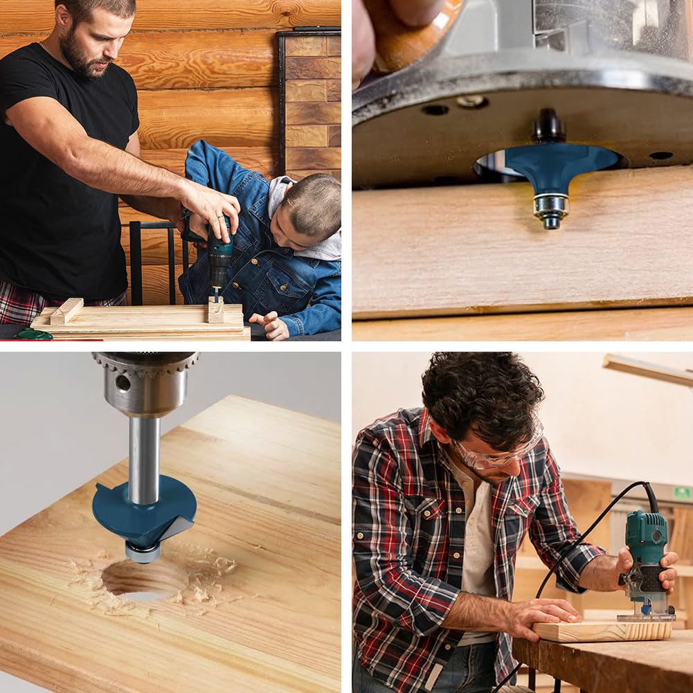 flintronic Fraises Defonceuse 6.35mm, Coffret de 15 Fraises Tige de 6.35mm 1/4", Coupe-outils pour Travail Bois à Pointe en Carbure de Tungstène, Tige Forets en Acier Forgé