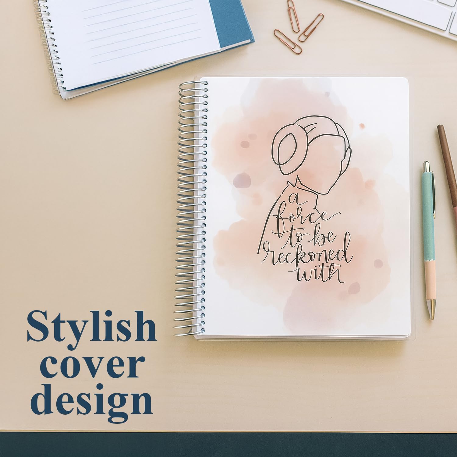Erin Condren 8.5" X 11" Spiral Bound Productivity Notebook, Watercolor Leia, Functional 160 Lined Page and 80Lb Thick Paper Spiral Notebook, Stickers Included