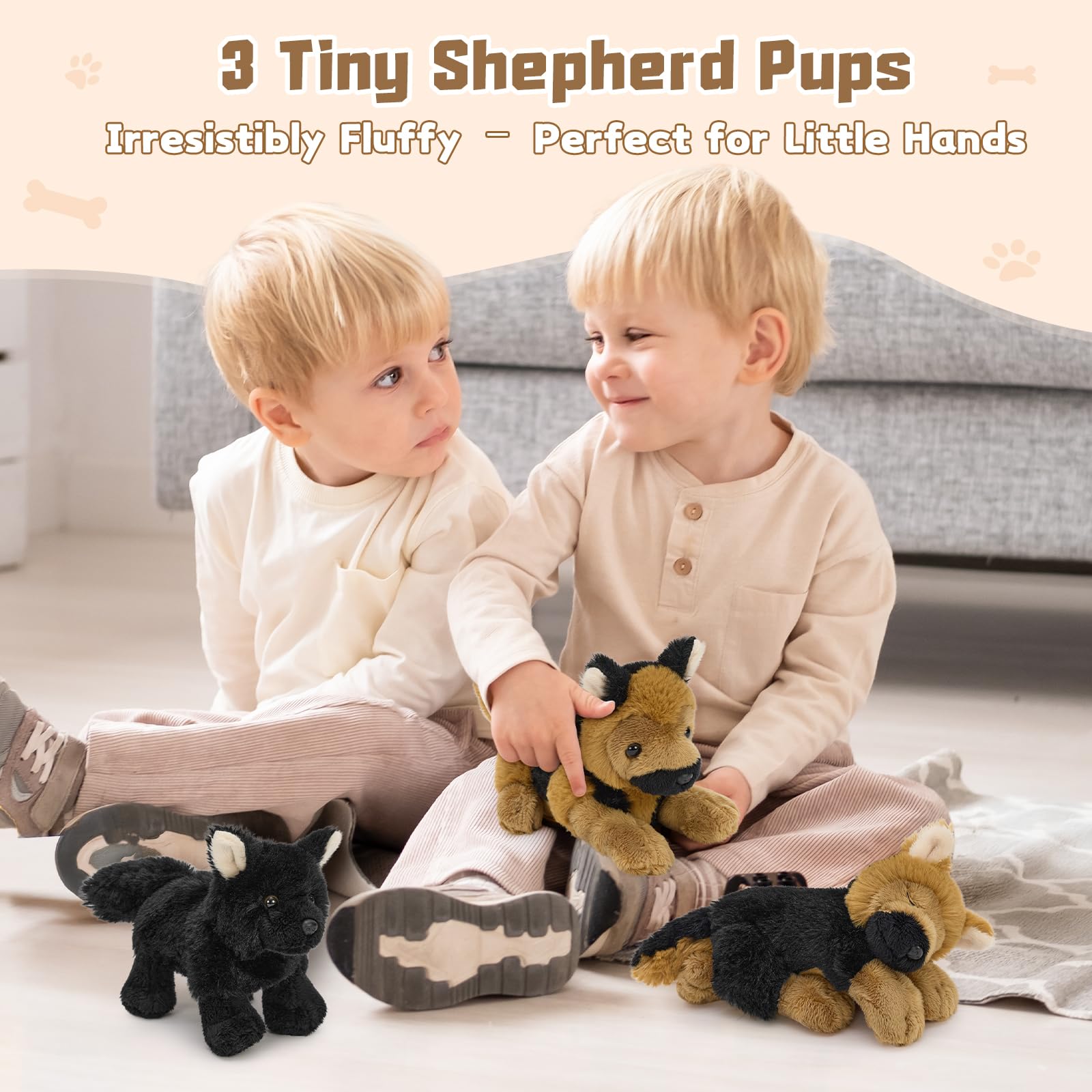 MorisMos Big German Shepherd Dog Teddy Soft Toy, 45cm Mom Dog with 3 Cuddly Baby Inside, Lifelike Brown Dog Stuffed Animal Plush Cuddly, Kawaii Presents for Kids Birthday Party Decorations — view 3