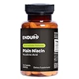 Endur Plain Niacin (Nicotinic Acid), Heart Health & Healthy Cholesterol Balance Supplement, Immediate-Release Formula, Gluten Free, 500mg (100 Tablets)