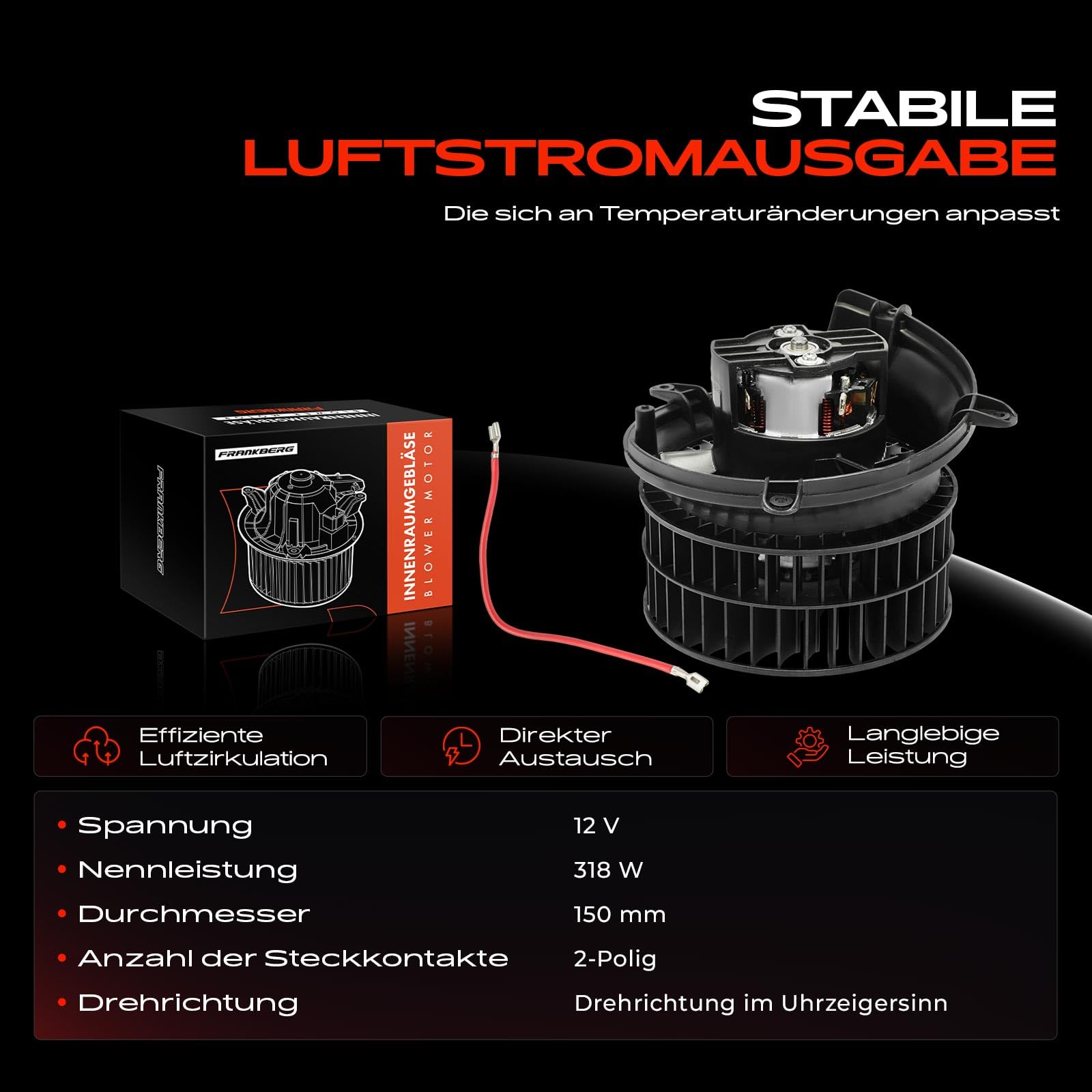 Frankberg Heizungsgebläse Gebläsemotor 2-polig Replace# A2028209342