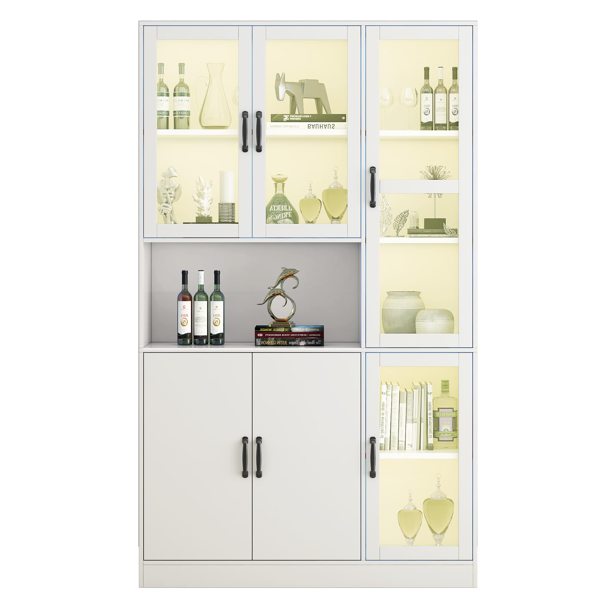 Vitrina con puertas, luz LED, estanterías grandes, armario de cocina, sala de estar, dormitorio