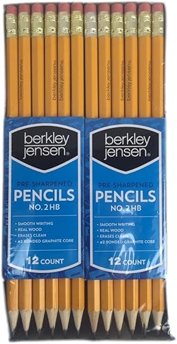 Berkley Jenson - Lápices preafilados No.2 HB de escritura suave, borrado de madera real, núcleo de grafito unido #2, 96 unidades