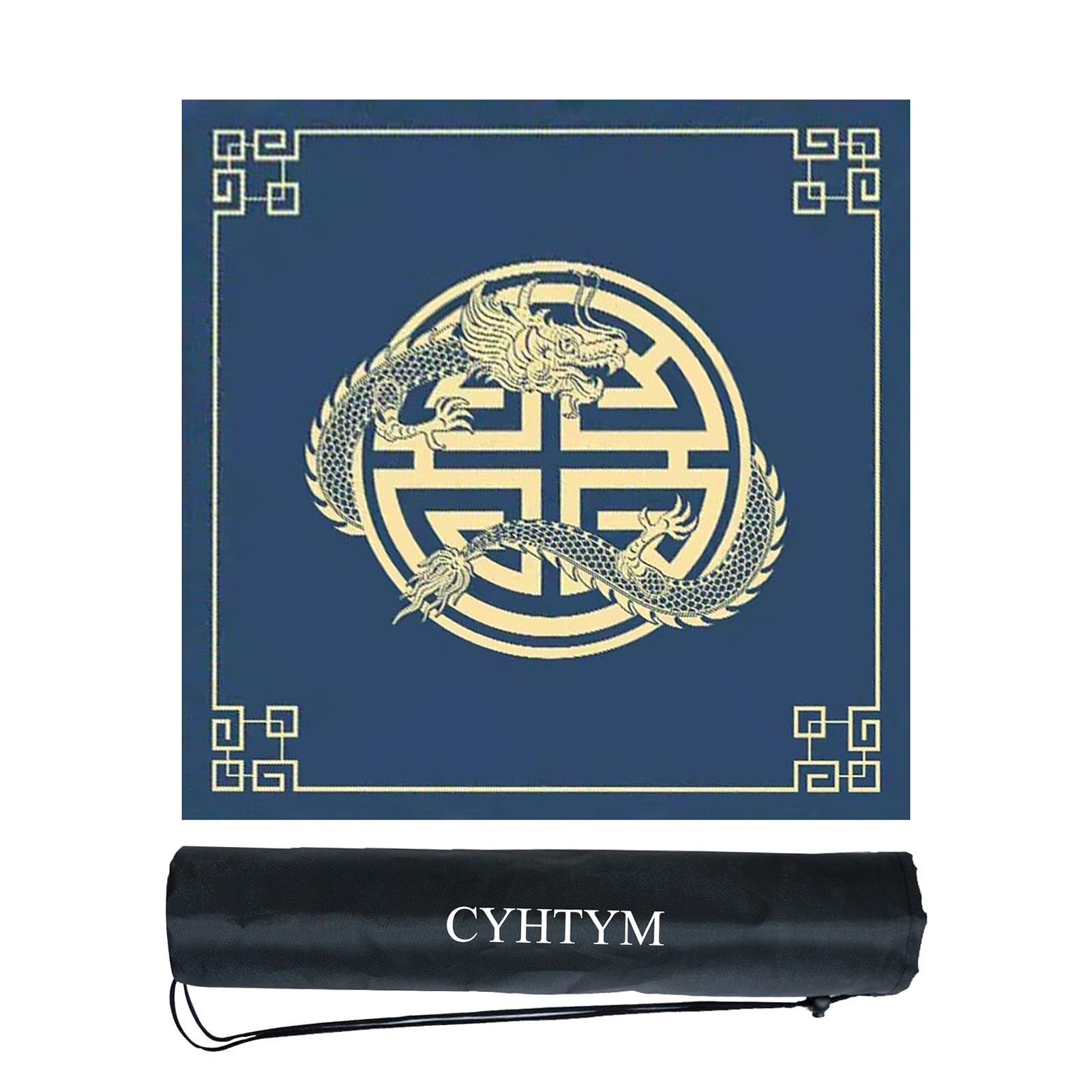 The Blue Chinese Loong Pattern Mahjong Pad, with Anti Slip Bottom And Storage Bag, Suitable For Poker, Chessboard, and Tabletop Games(Blue1,120cm/47.2")
