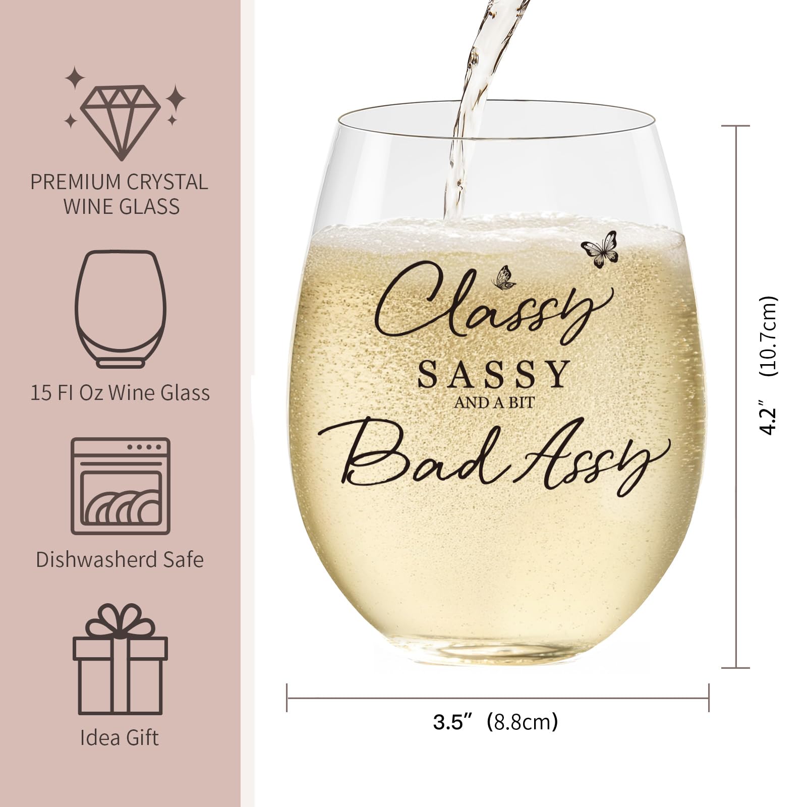 Funny Gifts for Women – Sassy Cute Fun Birthday Present for Friends, Sister, Coworkers, Neighbor Girlfriend Lovers, Gag Gifts for Woman, Man – 15oz Wine Glass for Women, Christmas Gift