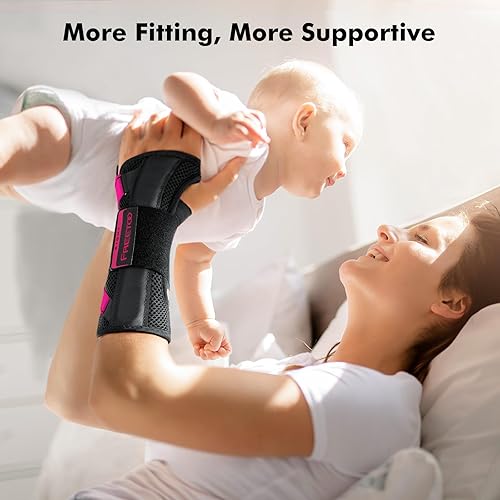 Miniatura 4 de FREETOO Muñequera ajustada para alivio nocturno del túnel carpiano, soporte de mano fija alargado para mujeres y hombres con férula de metal,