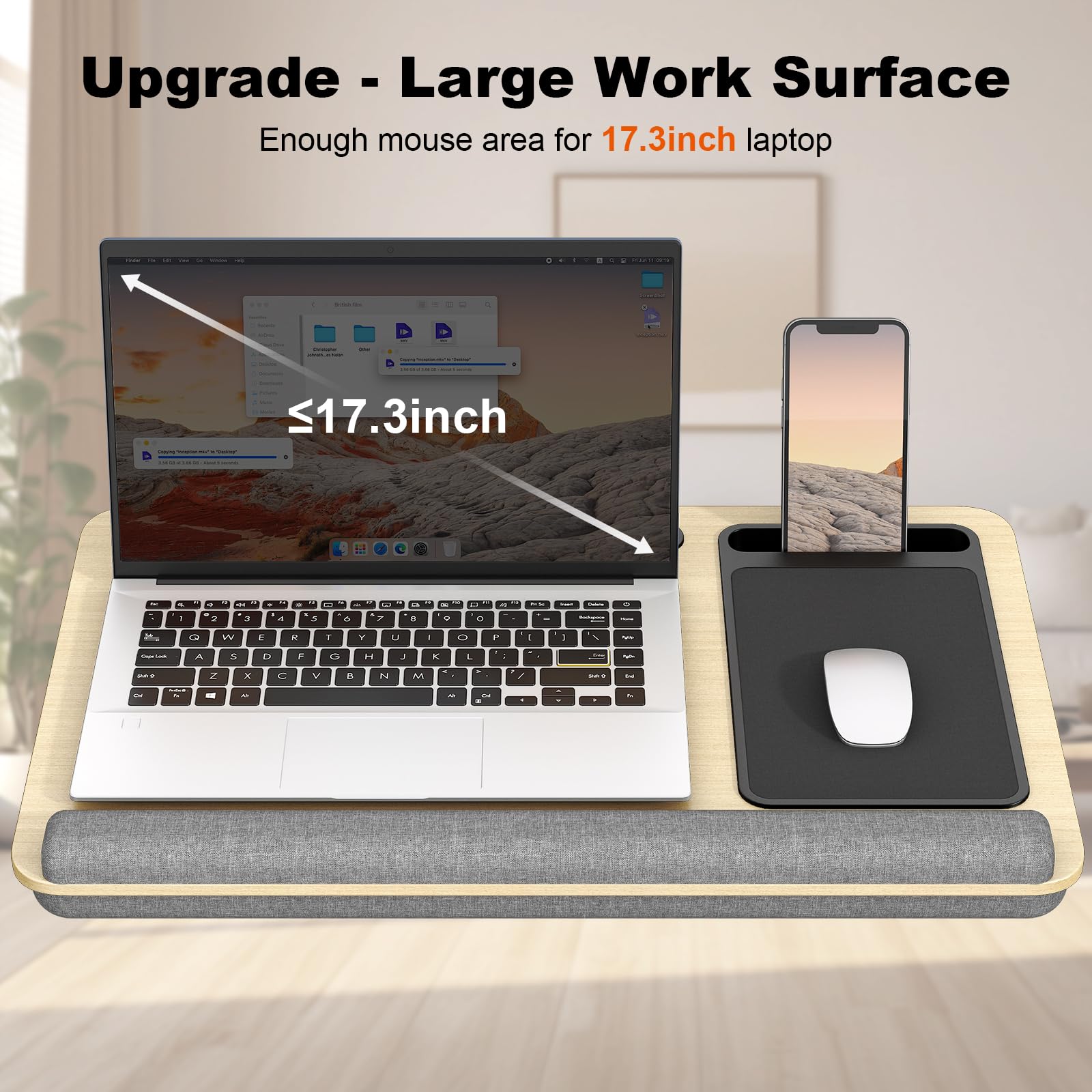 Lap Desk per computer portatili fino a 17.3", PUTORSEN scrivania portatile extra large con tappetino per mouse e tappetino da polso per notebook, Tablet, supporto per laptop con supporto per tablet