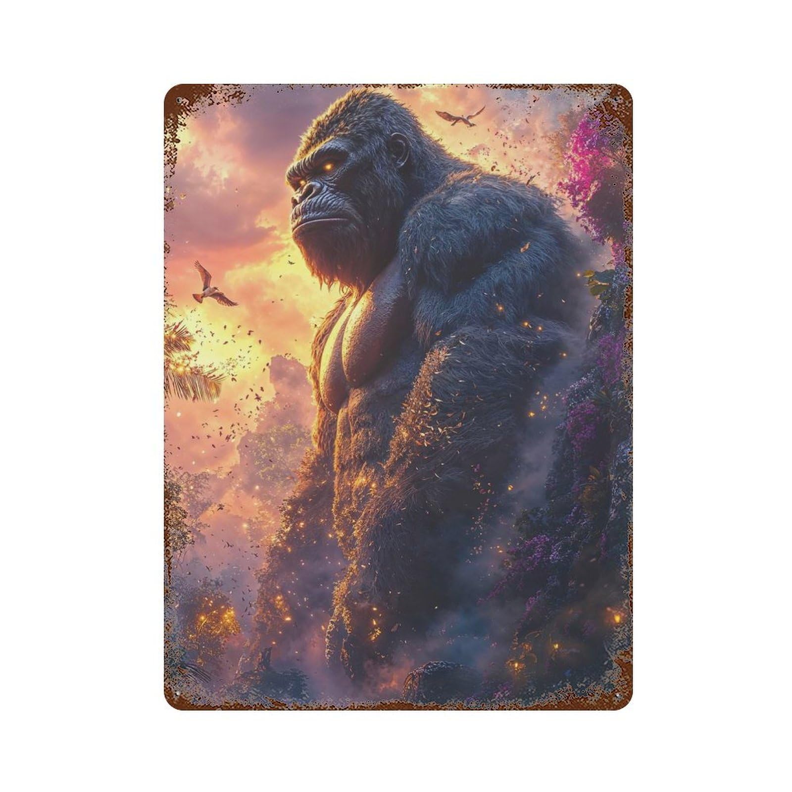 Vintage Rust Metal Sign Majestic Gorilla in A Lush Jungle 15.7"x11.8", Old School Wall Decor for Garage, Bar And Workshop Decor