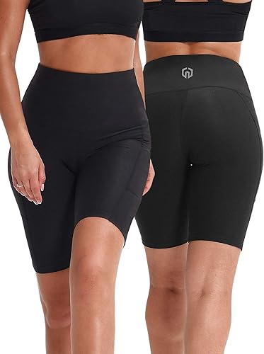 Miniatura 2 de NELEUS Pantalones cortos de yoga de cintura alta para mujer, control de abdomen, pantalones cortos de compresión con bolsillo