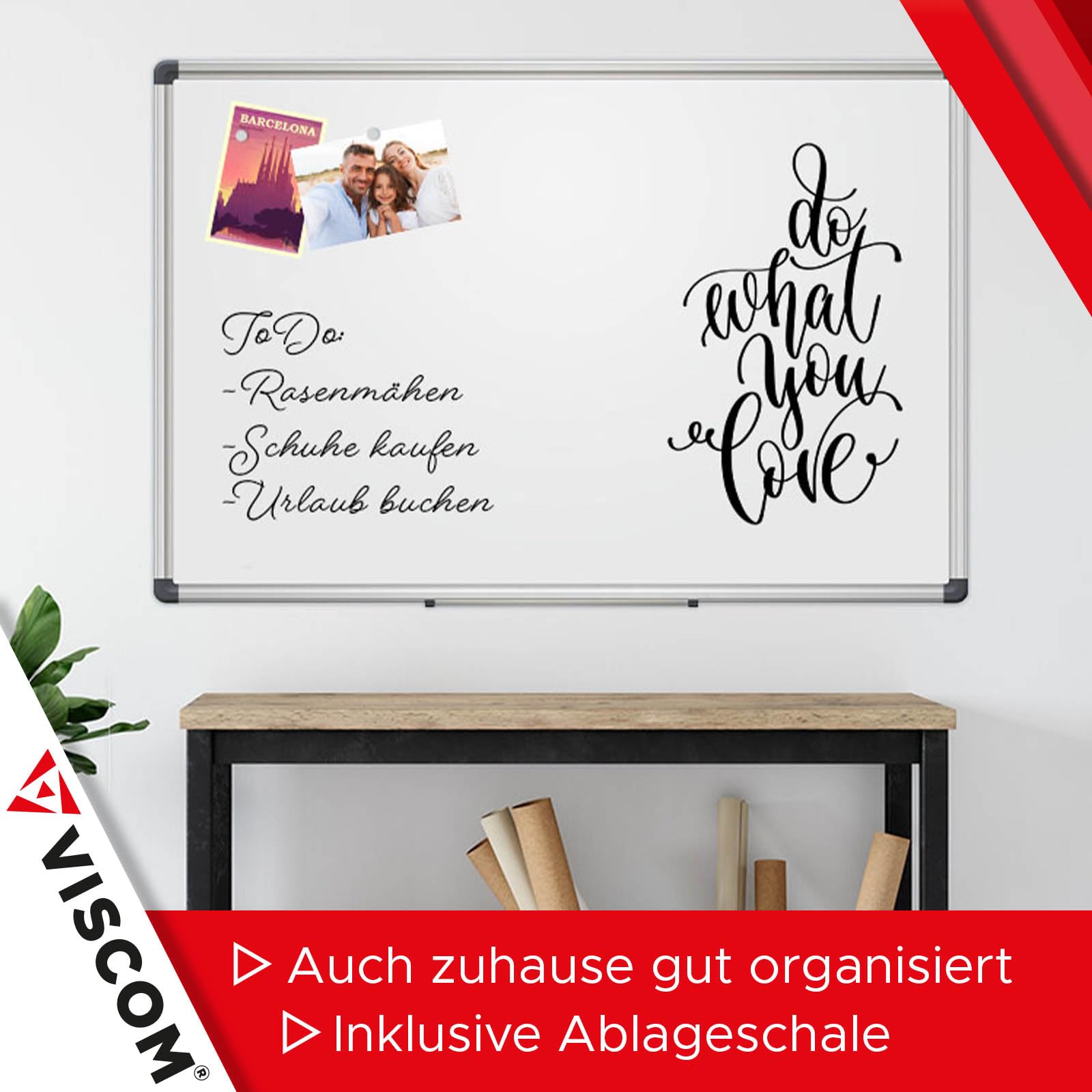 VISCOM Whiteboard magnetisch 75 x 110 cm Magnettafel Alurahmen beschreibbar abwischbar kratzfest