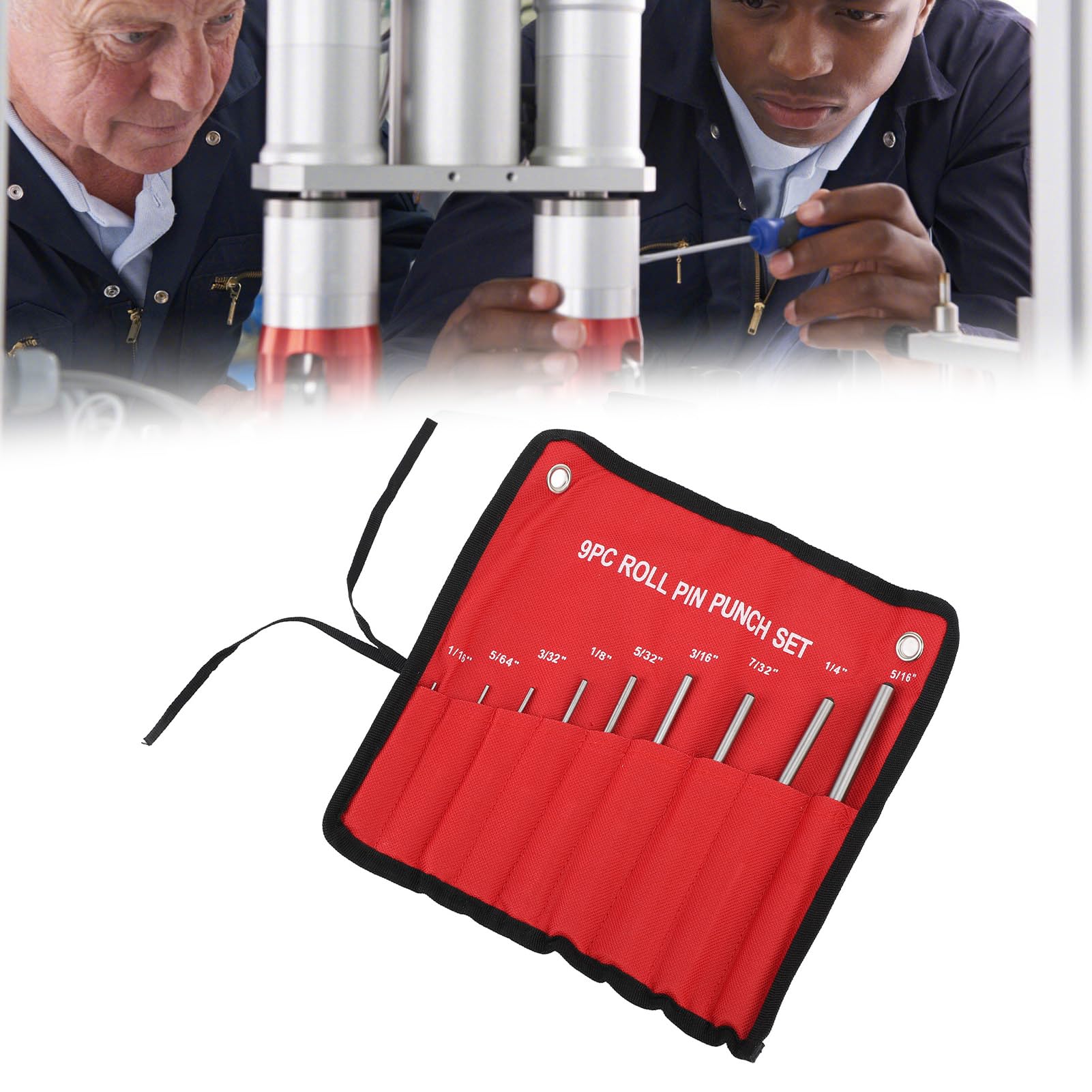 Leapiture 9pcs Roll Pin Punch Set Jewelry Pin Punch Set Pin Punch Repair Tool with Red Storage Pouch Durability Convenient for Watch Repair Jewelry Craft