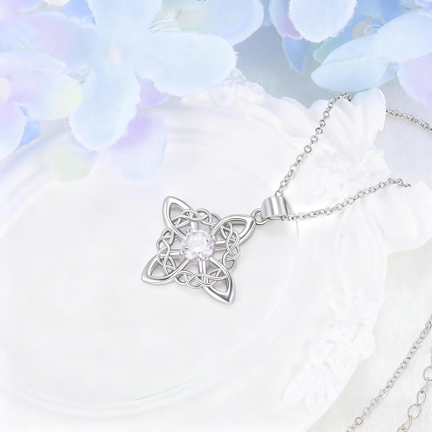 Celtic Knot Necklace S925 Sterling Silver Vintage Irish Celtic Witch Knot Pendant Necklace Cubic Zirconia Witchy Nudo de Bruja Plata Pendant Necklace Wiccan Jewelry Gift for Women Birthday Christmas - Image 3