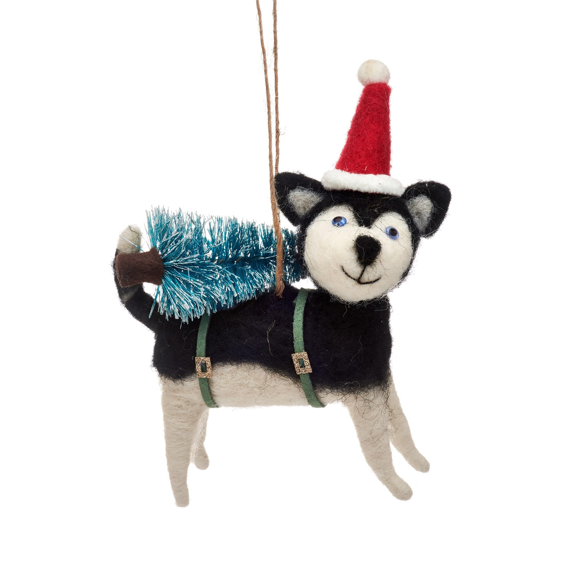 Sass & Belle Green Huskie With Christmas Tree Decoration