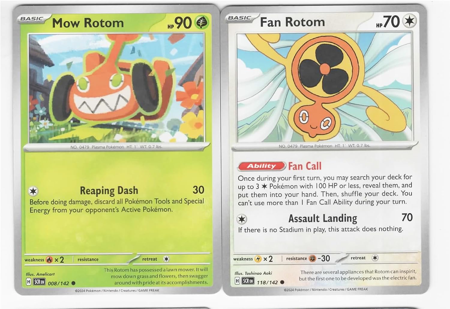 Fan Rotom & Mow Rotom - Stellar Crown Pokemon Card Lot - 2 Card Set - 118/142