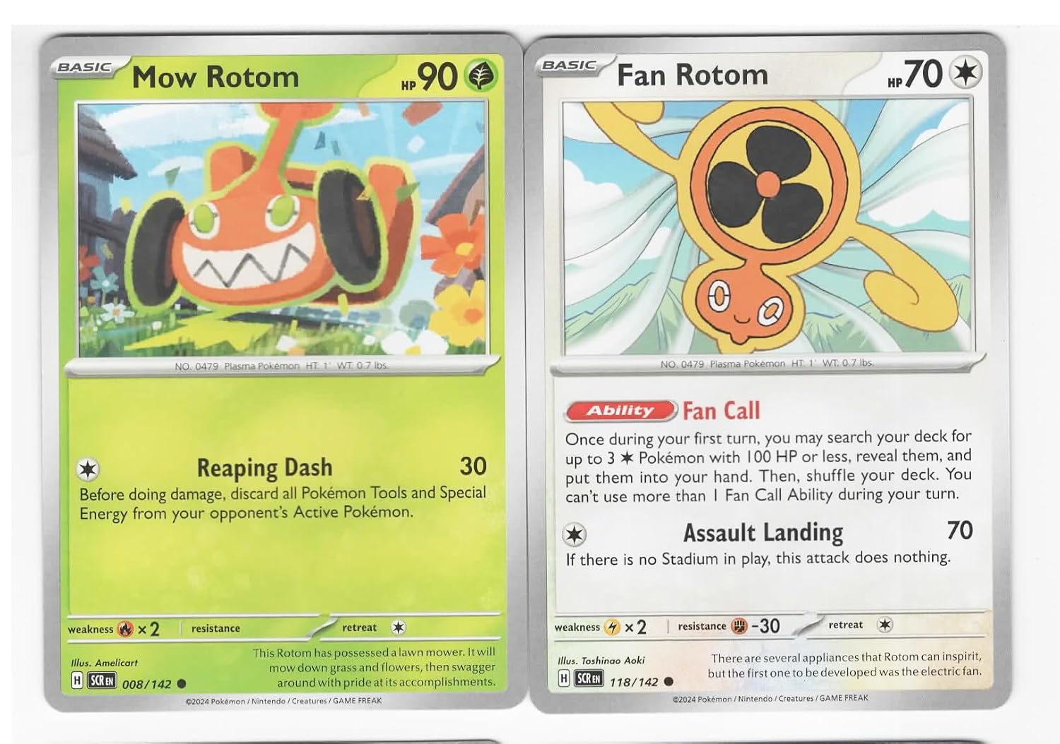 Fan Rotom Mow Rotom - Stellar Crown Pokemon Card Lot - 2 Card Set - 118 142