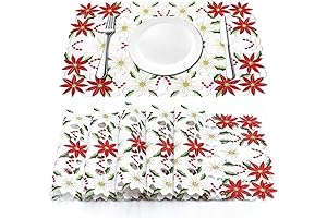 Embroidered Poinsettia Placemat Sets for Holiday Dining