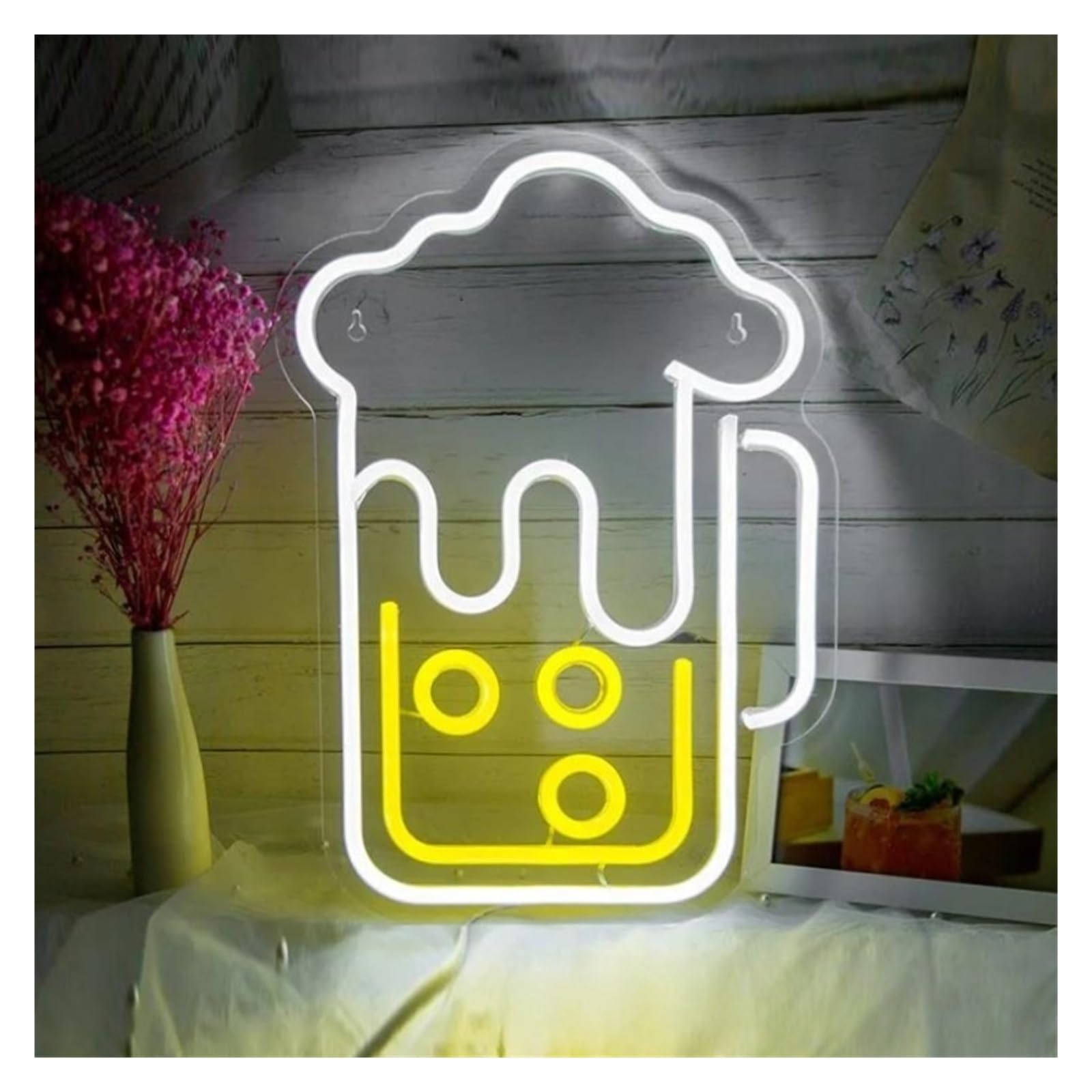SHOUXI Sign Lamp Beer Glass Neon Sign USB Powered Wine Glasses Neon Light for Restaurant Party Decor Commercial Signs 26cmx38cm(B)