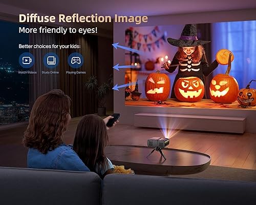 Miniatura 5 de Mini proyector, Tkisko 5G WiFi 1080P compatible con proyector de video, proyector portátil de 12000 lúmenes, proyector de cine en casa para