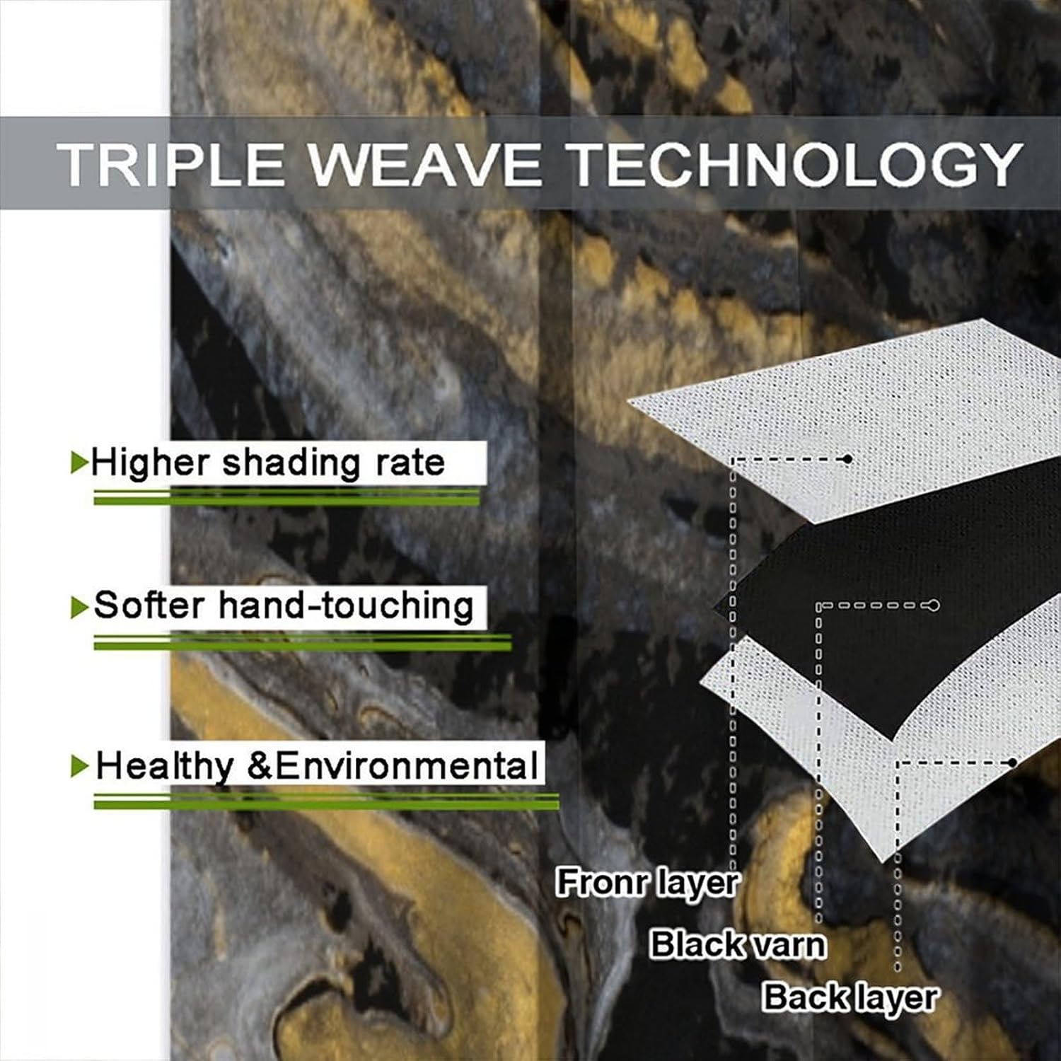 Black White Marble Texture Blackout Window Curtains, Grey Gold Vintage Stone Modern Art Print Window Drapes, for Living Room Bedroom 42" W X 45" L