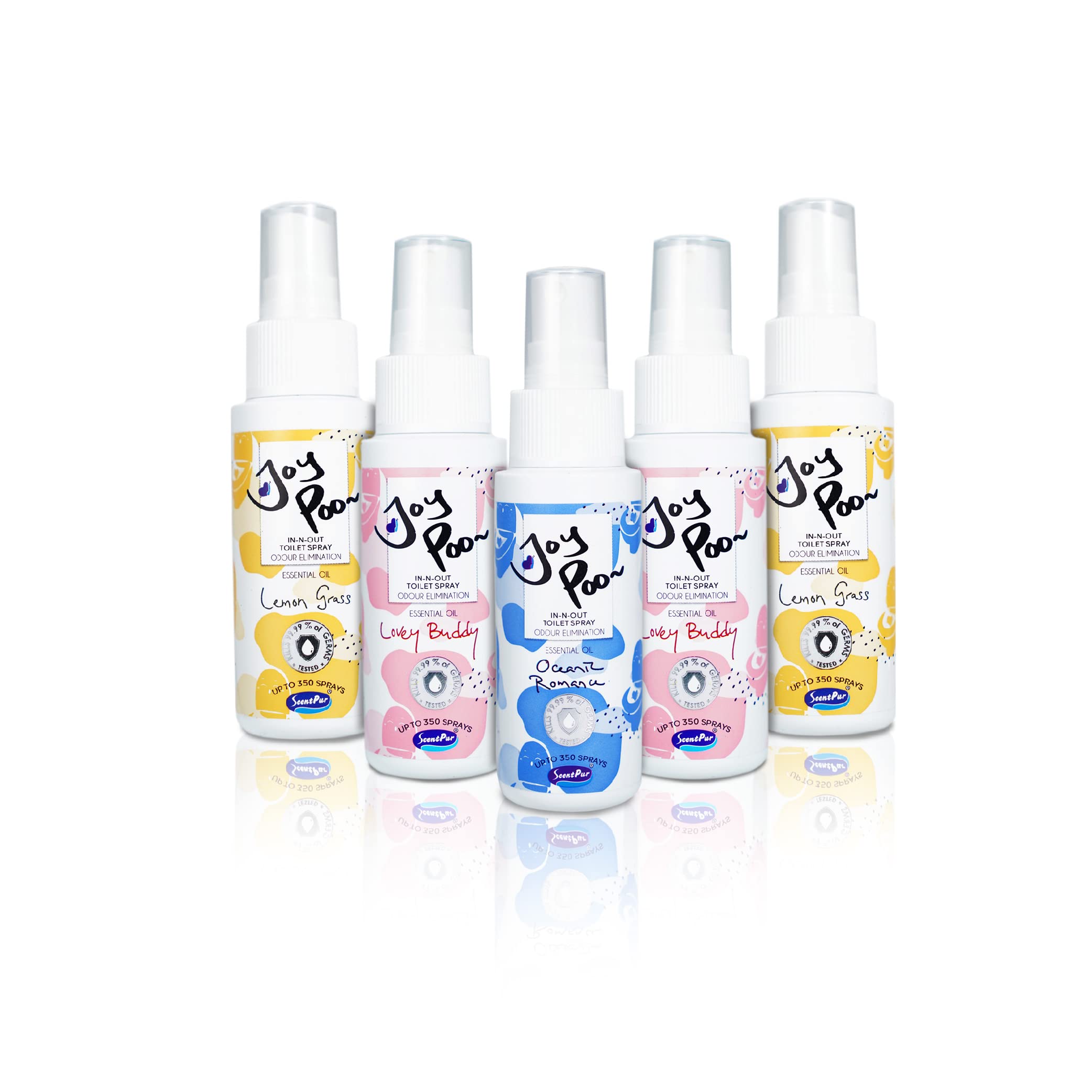 2X JoyPoo (Lovely Buddy) + 2X JoyPoo (Lemon Grass) + 1x JoyPoo (Oceanic Romance) Toilet Spray 2oz/Bo