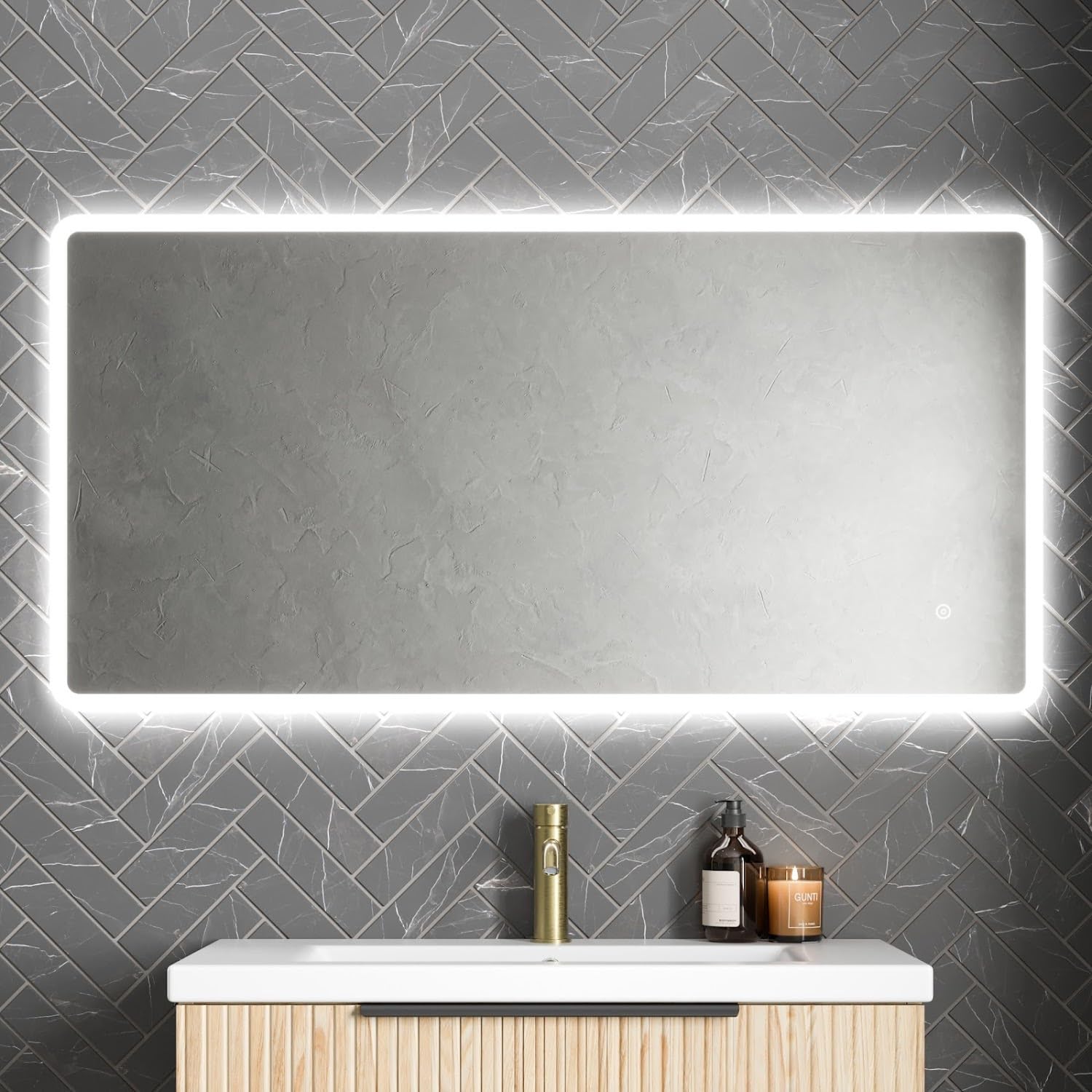 BAYSTONE® 1200 x 600mm Bathroom Mirror with LED Lights Wall Mounted Demister Backlit Illuminated Mirrors For Bathrooms, Mains Powered, Touch Sensor
