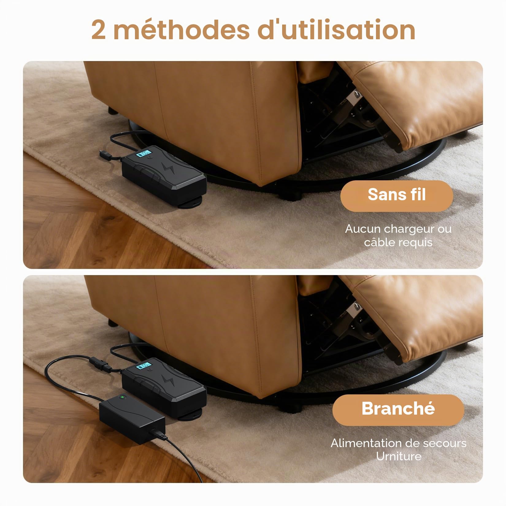 Batterie pour Meubles 2500 mAh, Chargeur Universel pour chaises Longues électriques et canapés, connecteur 2 Broches