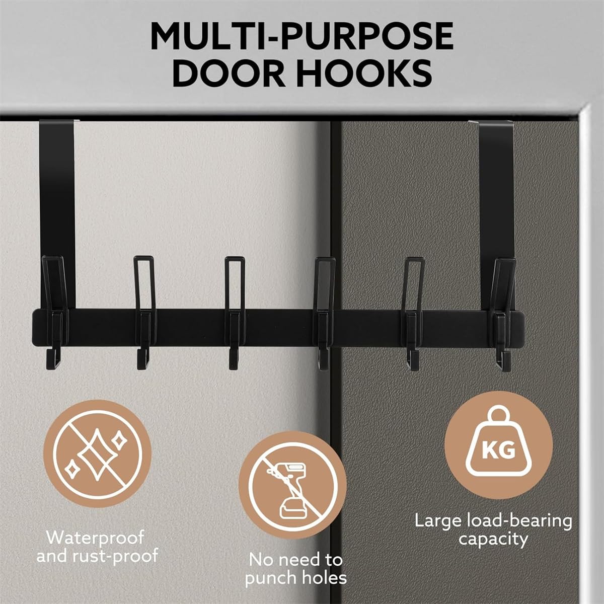 Michear Over Door Hanger, 6 Hooks Sturdy Aluminum Over Door Coat Rack, Door Hooks forHats, Bags, Clothes, Towels, Robes (Black) - Image 4