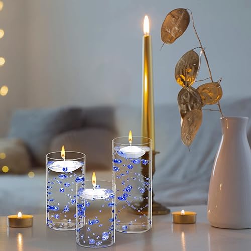 Miniatura 2 de Hoolerry Juego de 9 jarrones cilíndricos de vidrio para centros de mesa, portavelas transparentes de huracán de varios tamaños con velas flotantes,