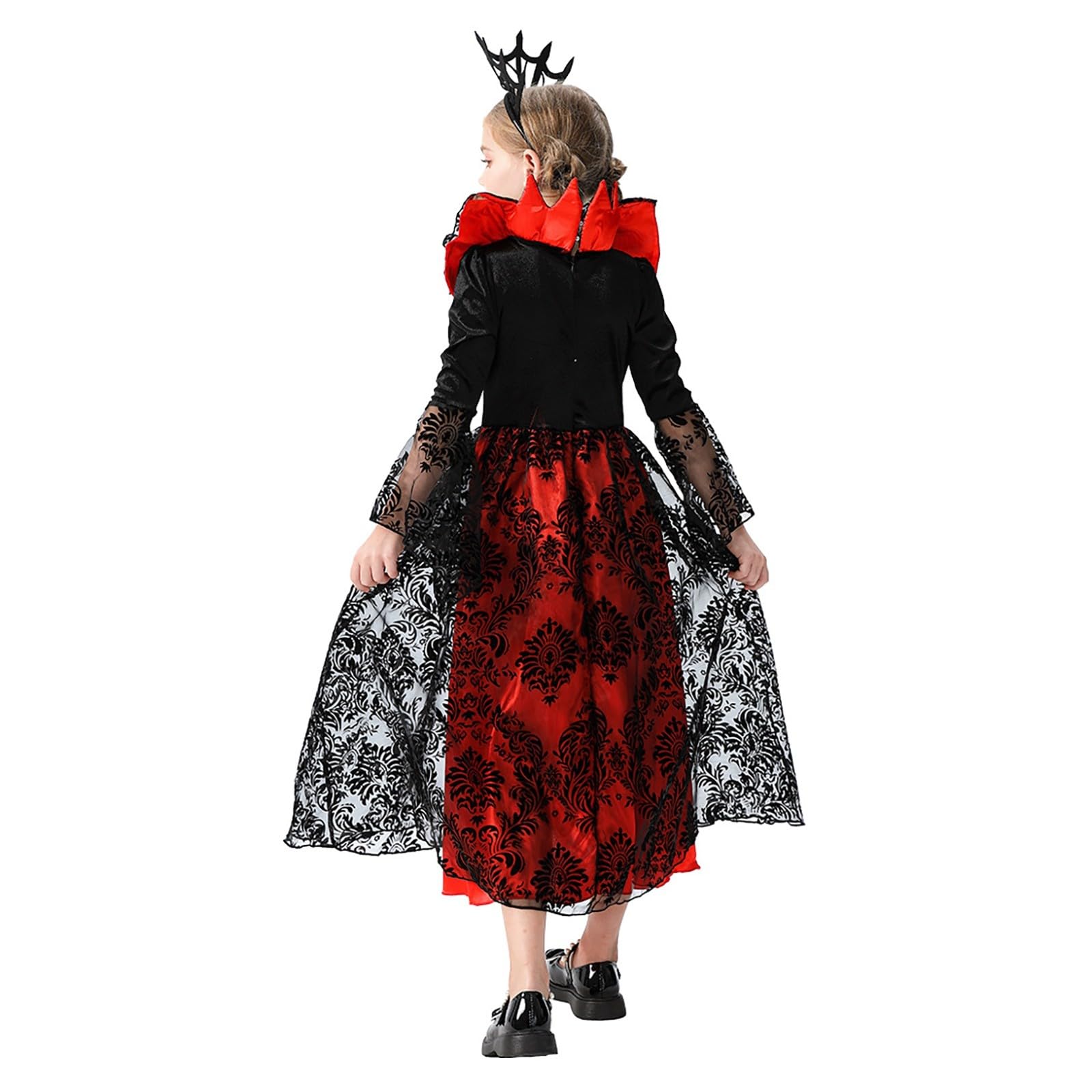 Costume Halloween Bambina Vampiro Per Bambina, Vestito Rosso E Nero Con Gonna Ampia, Adatto Per Feste In Maschera E Carnevale