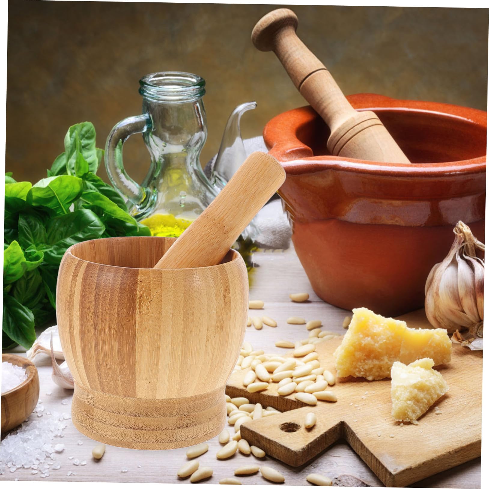 Mikinona 1Set Wooden Garlic Crush Pot Set Ergonomic Kitchen Tool for Easy Garlic Mincing Natural Wood Grinder with Pestle for Home Cooking and Pharmacies