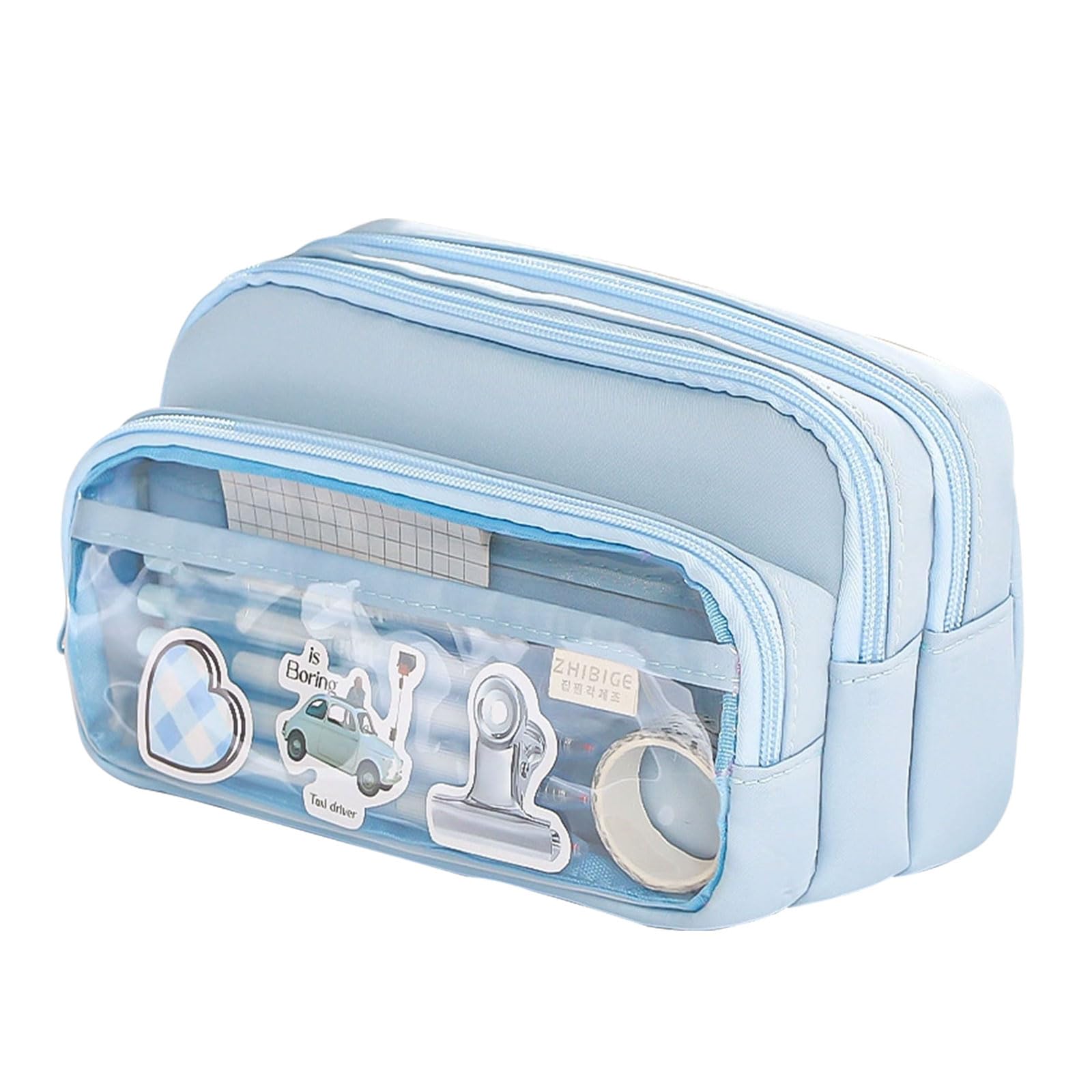 InteDesign Large Pencil Case Big Capacity with 4 Compartments Purple School Pencil Case for Girls Boys Aesthetic Pen Cases for School College Office (Blue)