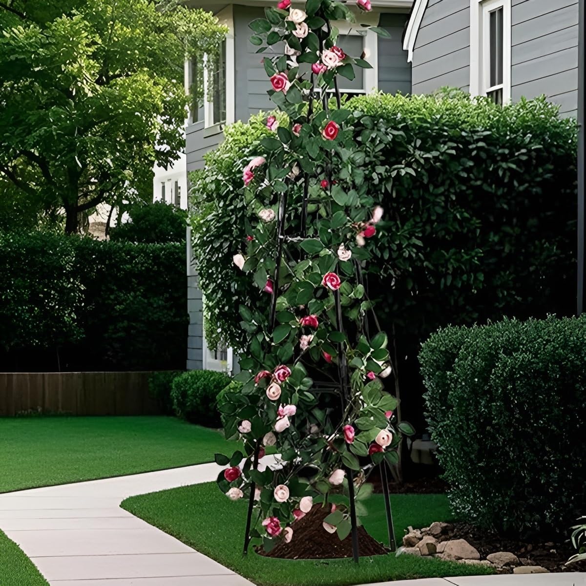 Metal Obelisk Garden Trellis 120cm 160cm Climbing Plants Support Netting, Rose Cage for Outdoor Zucchini Vegetables Tomato Flowers(120cm)