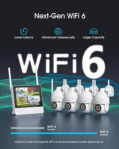 Miniatura 2 de ANRAN Sistema de cámara de seguridad inalámbrica, monitor 4K de 10.5 pulgadas con cámara PTZ WiFi-6 de 4 x 5 MP, seguimiento automático, audio de 2