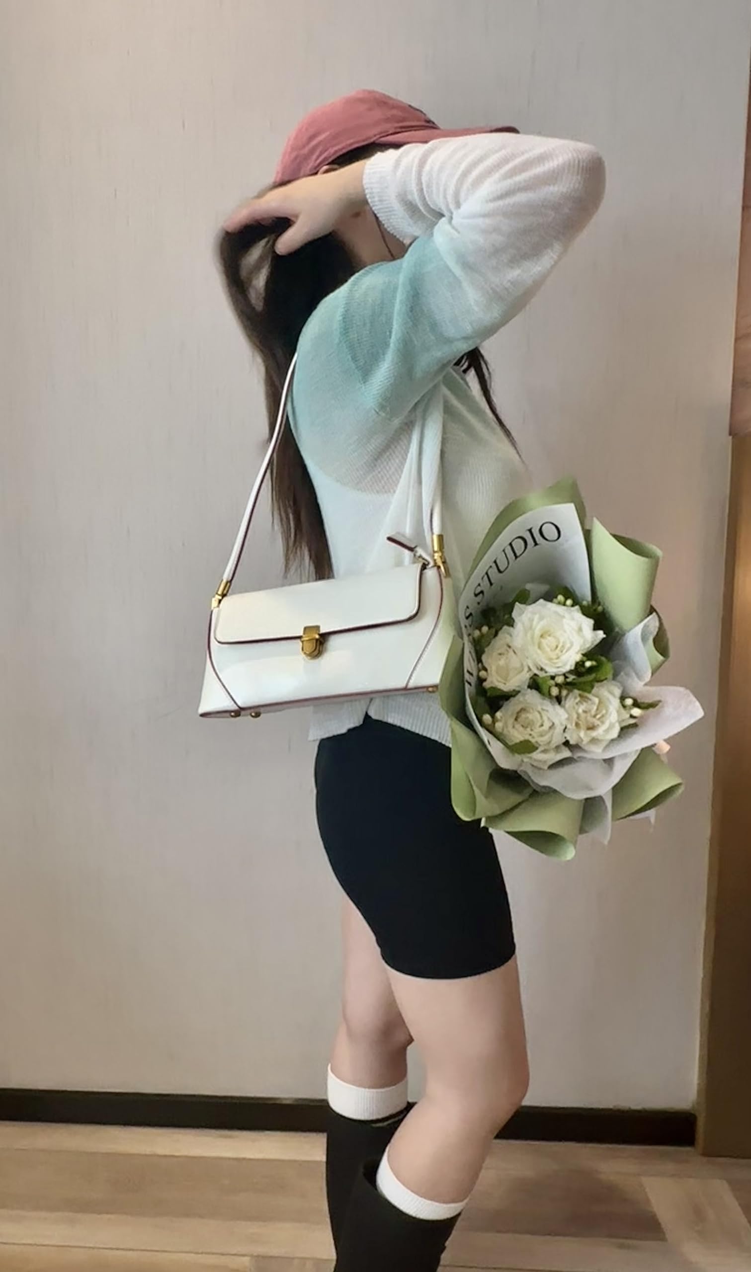 Women Shoulder Bags Vintage Handbag Retro Classic Small Purse 90s Buckle Closure: White