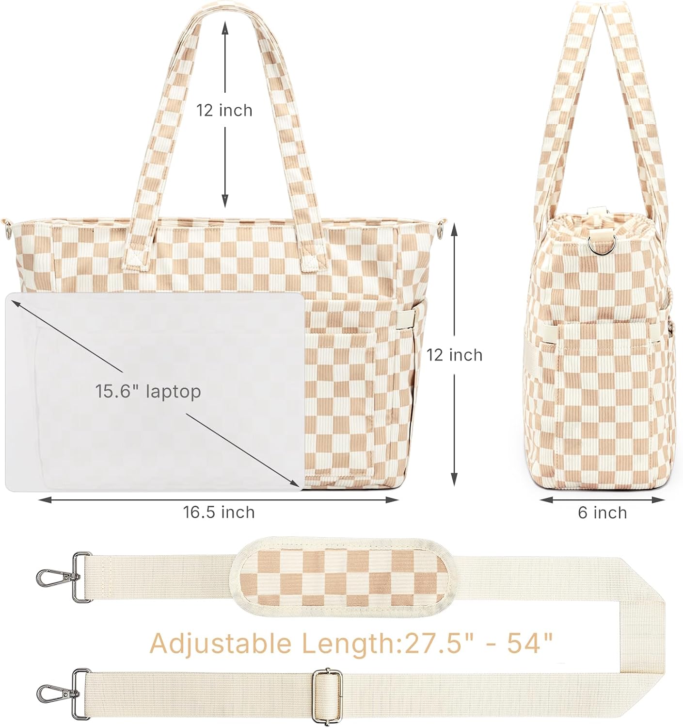 Becokan Corduroy Tote Bags for Women Laptop Work Tote Bag with 19 Pockets