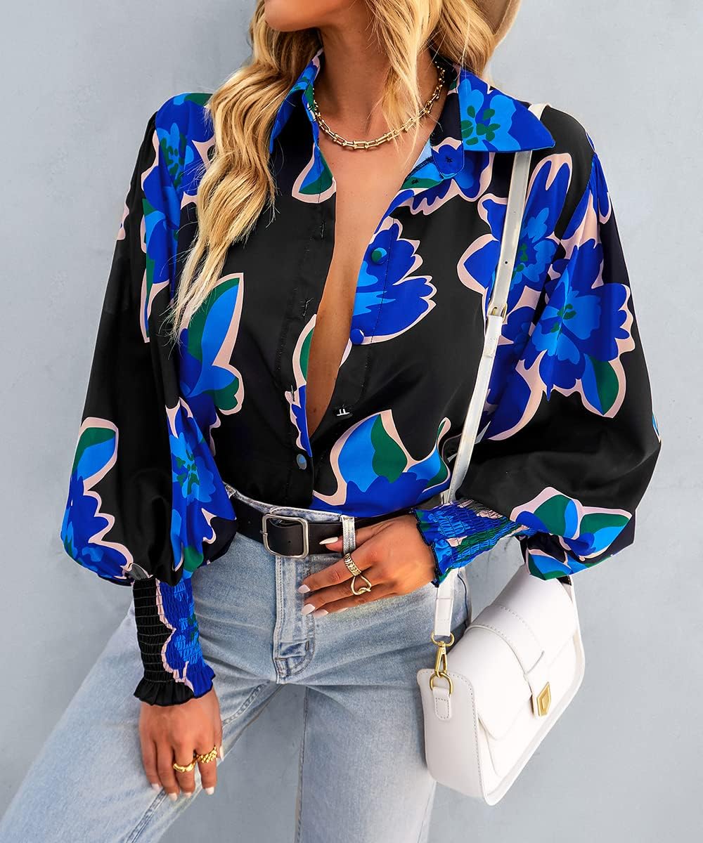 Women's Floral Print Blouse Long Sleeve Button Down Shirts Casual Dressy Blouse Shirts Tops - Image 6
