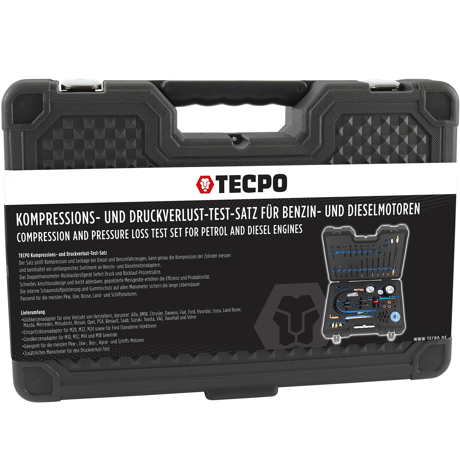 TECPO Probador de compresión profesional para motores de pérdida de presión, compatible con motores diésel y de gasolina