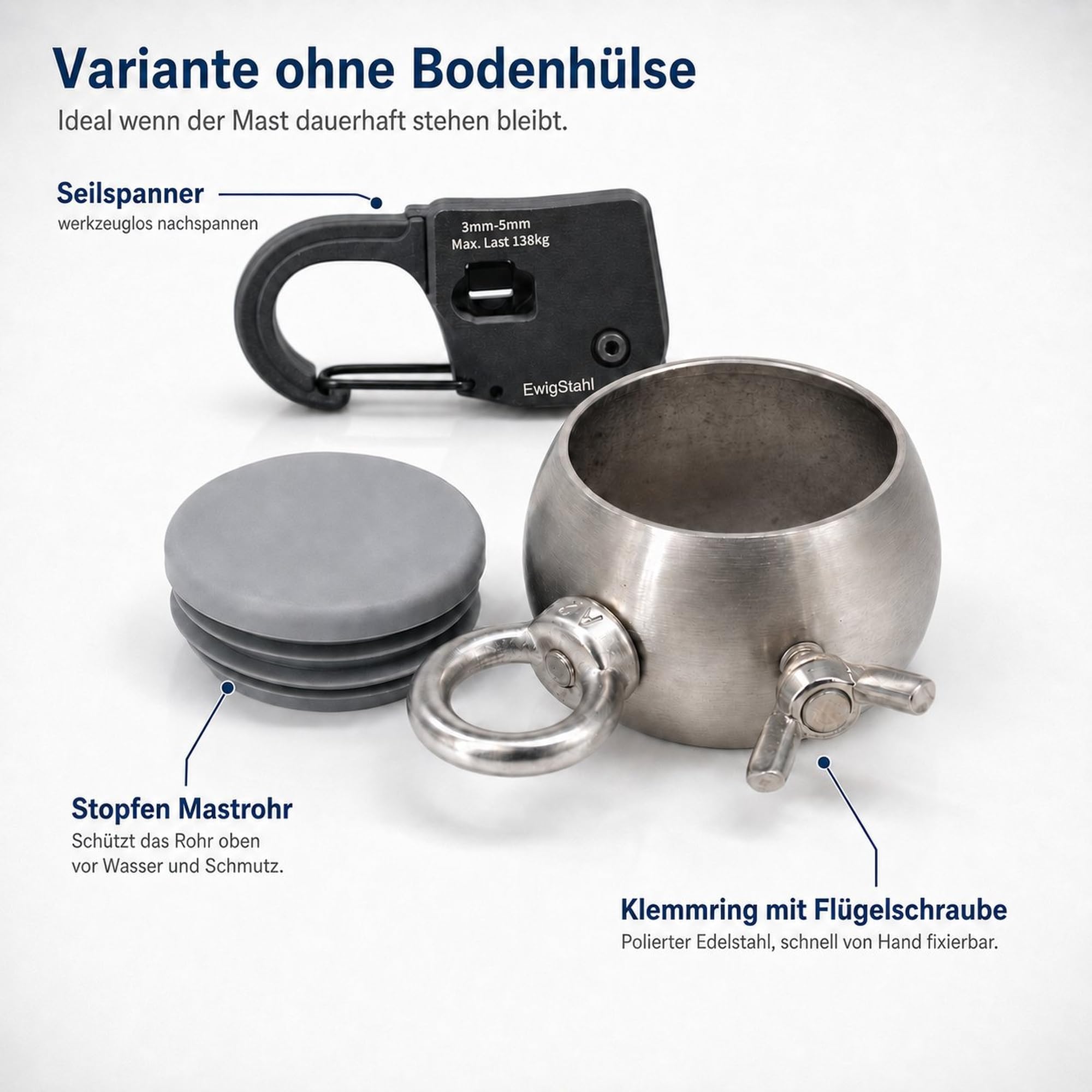 Sonnensegelmast 2,5-3m Höhenverstellbar Edelstahl mit Bodenhülse Sonnensegel Mast Pfosten Stange (⌀42mm 3m ohne Bodenhülse)