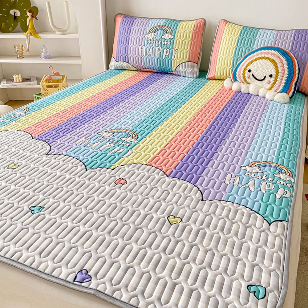3-Piece Mat Summer Cooling Latex Mattress Topper, Cooling Mat Pad Cover Foldable Bed Mat Cool Sleeping Mattress for Home School Dormitory (2,Twin)