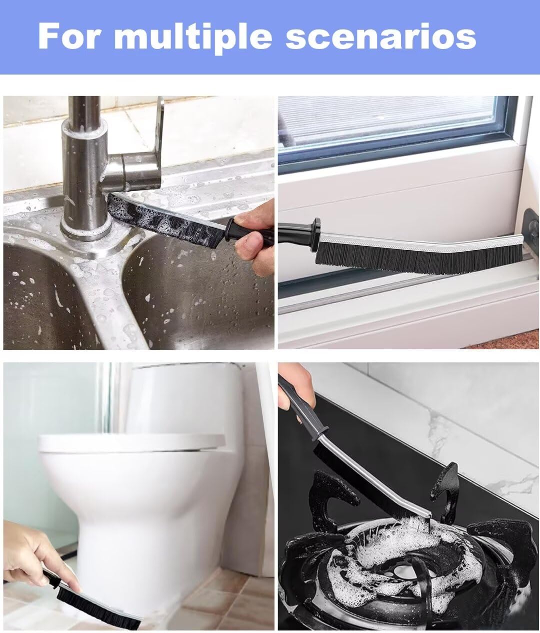 Xemnys Set di spazzole per la pulizia profonda delle fessure, kit di strumenti per la pulizia delle fessure per piccoli spazi, porte scorrevoli, persiane, condizionatore d'aria, bagno/doccia,